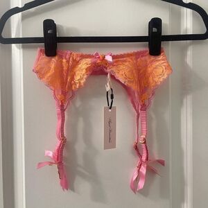 Agent Provocateur Vibrant Pink and Orange Lace Suspender Belt